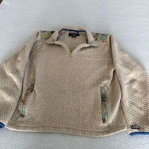 Chubbies‎ The Sandstorm Quilted Sweatshirt Beige Chevron Quarter 1/4 Zip Medium